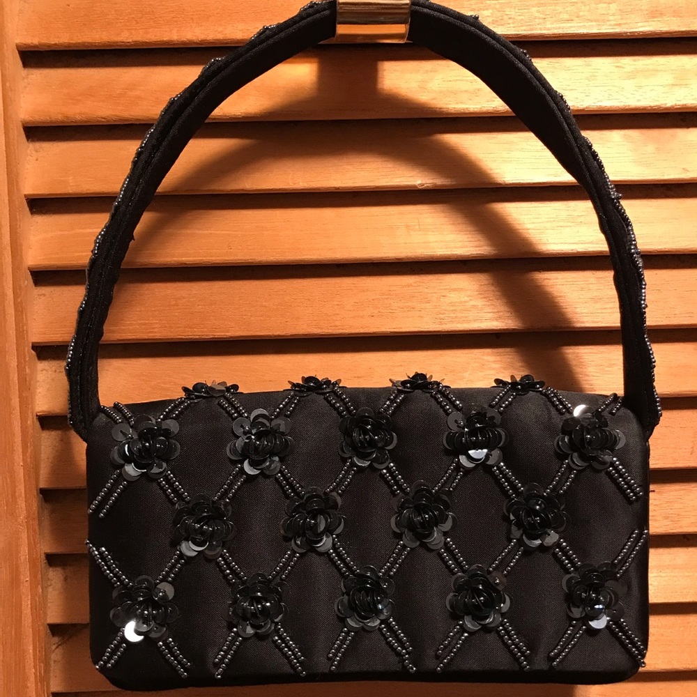 Franchi Black Satin Evening Bag w/Embellishments